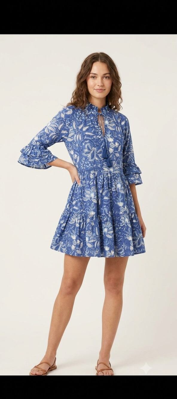 Jude Connally Blue White Floral Cotton Mini Dress Small